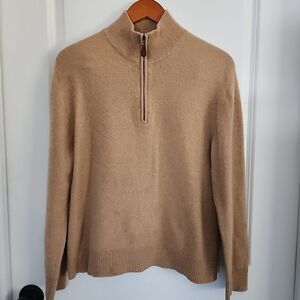 Grant Thomas 2-Ply 100% Cashmere Sweater Mens Size L (Small) Tan 1/4 Zip READ